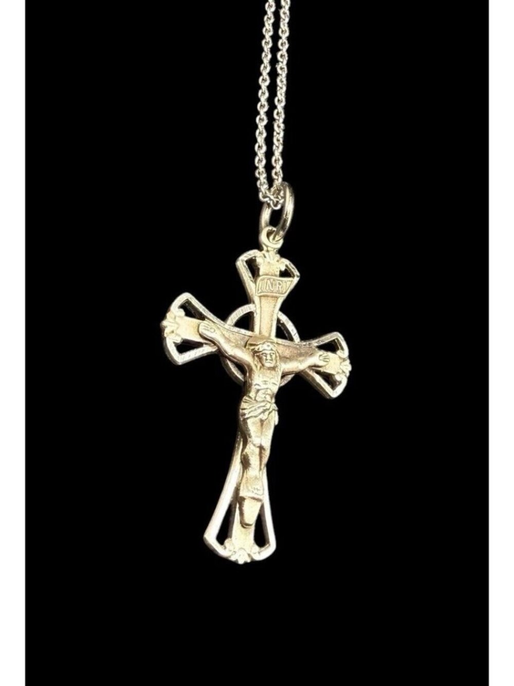 Chapel Sterling Silver Inri Cross Crucifix Religious Pendant Necklace Adjustable